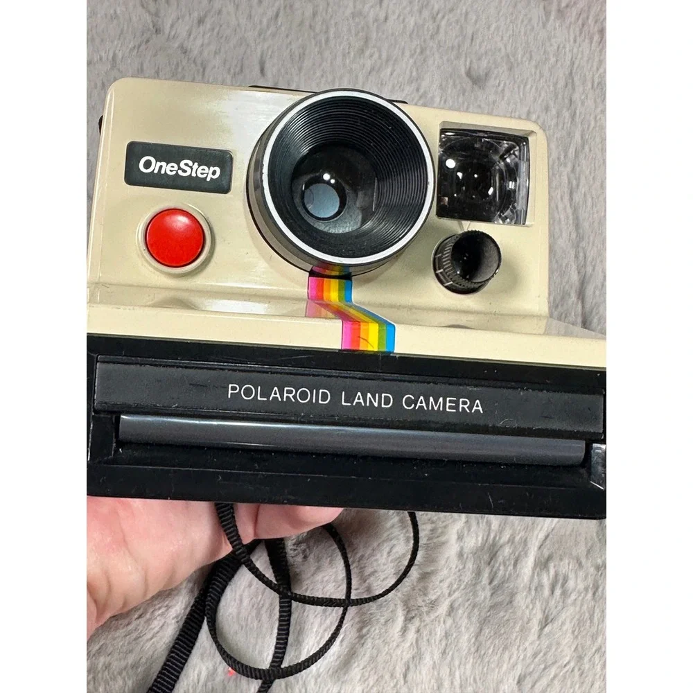 Polaroid Instant Camera OneStep Land Camera Q-Light Flash Rainbow Stripe AS IS